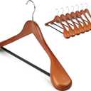 Coat Hanger 8Pack, MEQUTION Wood Hangers Trouser Hangers Extra Wide Shoulder Wooden Hangers for Heavy Coat, Sweater, Skirt, Suit, Pants, Retro Finish (Walnut)