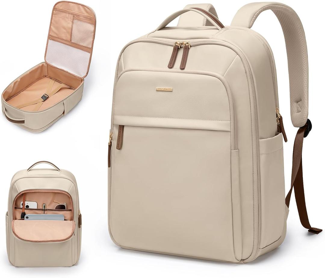 22L Travel Backpack for Women & Men,Carry On Bag for Airplanes Personal Item Laptop Backpack,17.3 Inch,Apricot