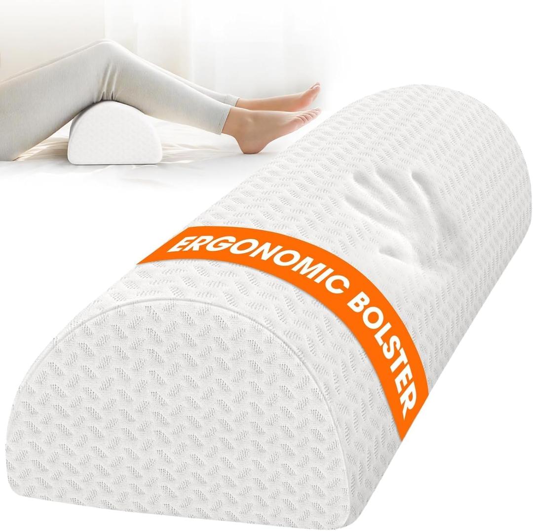Knee Pillow for Side Sleepers, Half Moon Memory Foam Bolster Pillow for Legs, Ergonomic Design Wedge Elevation Pillow for Side & Back Sleeping, Under Knee Support, Foot, Ankle, Lumbar,White (Standard)