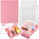 Jetec 150 Pack Charcuterie Boxes with Clear Lids and Rope 4 Inches Cake Disposable Square Dessert Food Box Containers with Lids for Bakery Macaron Cookies Strawberries Fruits Display (Pink)