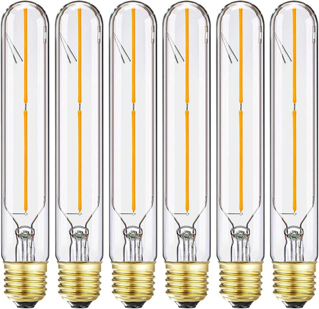 7.3 Inch E26 Led Bulb 40 watt,Dimmable Tubular Bulb 4W,2700k Warm White Edison Bulbs,T10 Long Clear Glass Light Bulb for Rustic Pendant,Industrial Pipe,Wall Sconces,Chandeliers,6 Pack