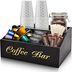Coffee Station Organizer for Countertop, Coffee Bar Accessories Storage, Syrup Holder, Rustic Bar Decor for Accessories Organizer