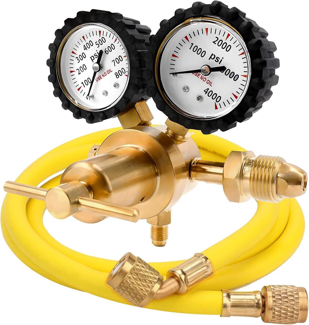 Nitrogen Regulator with 0-800 PSI Delivery Pressure, 60" Hose CGA580 Inlet Connection and 1/4'' Male Flare Outlet Connection