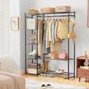 Wardrobe Closet,Portable Clothes Rack with 4 Tiers Shelves,Freestanding Closet Organizers and Storage System with Hanging Rods,Steel Clothing Rack Suitable for Cloakrooms,Bedrooms,Entrances,etc.Black
