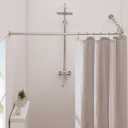 Corner Shower Curtain Rod, Silver Gray [39"-69"] x [55"-85"] Adjustable L Shaped Shower Rod No-Sagging 90 Degree Curved Curtain Rod for Bathroom Bathtub with 12 Ring Hooks & Ceiling Support