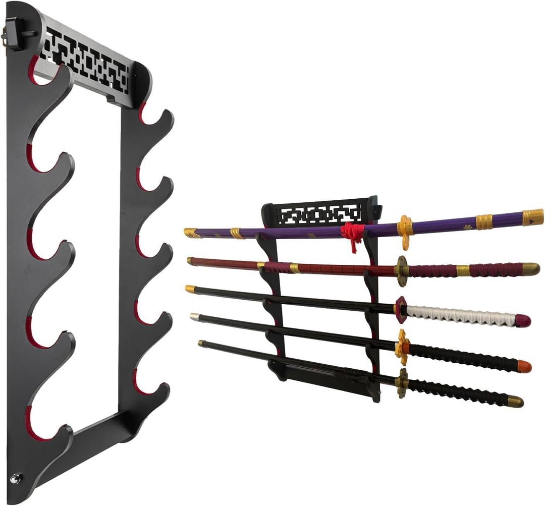 Sword Holder Katana Wall Mount - 5 Tier Samurai Sword Display Rack Wand Wakizashi Tanto Wall Hanger Sword Rack Sword Stand Display