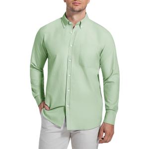 Mens Oxford Shirt Long Sleeve Button Down Shirt Regular Fit Casual Button Down Shirt with Pocket (Green, XXXL)