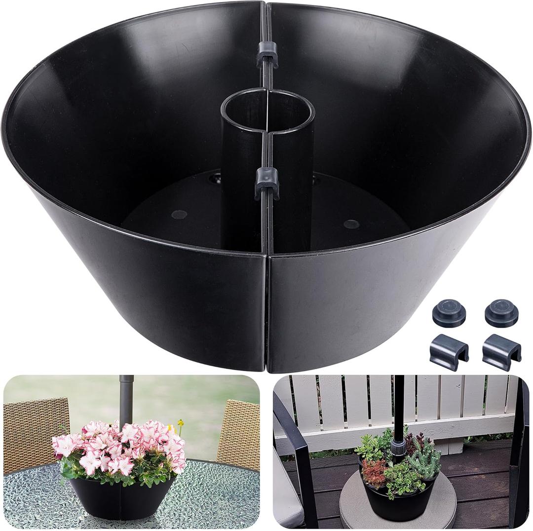 EBaokuup Umbrella Planters - Half Circle Planter Pots with Umbrella Hole - Flower Planters Pots Container for Indoor Outdoor Garden Home Plants (1pack Black)