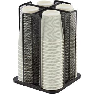 Annova Paper/Plastic Cup and Lid Holder Plastic Storage Organizer, 360Rotating Coffee Mup Dispenser with 4 Compartments, Multifunctional Storage Rack for Home, Office, Bar, Coffee Shop (Black)