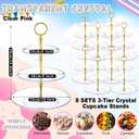 8 Pack 3 Tier Cupcake Stand Bulk Tiered Dessert Stand Thick Plastic Serving Tray with Gold Edges Dessert Table Display Set Tea Cake Holder for Wedding Birthday Party(Clear)