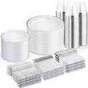 WELLIFE 600 PCS Silver Disposable Dinnerware Set for 100 Guests, Silver Plastic Plates for Party, 100 Each-Dinner & Salad Plates, Cups, Forks Knives Spoons for Wedding and Easter Events