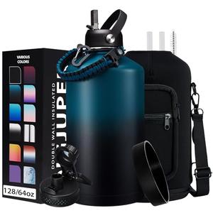 1 Gallon Water Bottle Stainless Steel - 128oz Insulated Flask Water Bottle with Sleeve Strap, Big Water Jug with Straw & Spout Lid, Gym Camping Gallon Water Bottle w/Paracord Handle, protective Boot