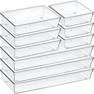3 Pack Clear Plastic Drawer Organizer Set, Acrylic Non Slip Non Cracking Kitchen Drawer Storage Tray Large Size Divider, Multifunctional Storage for Cosmetics, Bathroom, Tools, Kitchen and Office