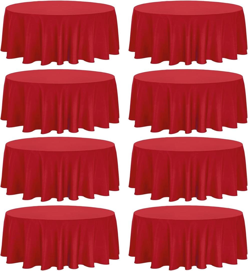 8 Pack Premium Round Tablecloth - 108 Inch Red Table Covers - Bulk Washable Polyester Fabric - Wedding Party Reception Banquet Buffet Restaurant (108 Inch Round)