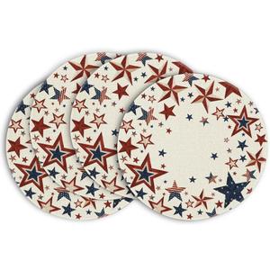Artoid Mode Old Style Stars American Flag 4th of July Round Placemats Set of 4,15 Inch Memorial Day Table Mats for Party Kitchen Dining Decoration (Beige)