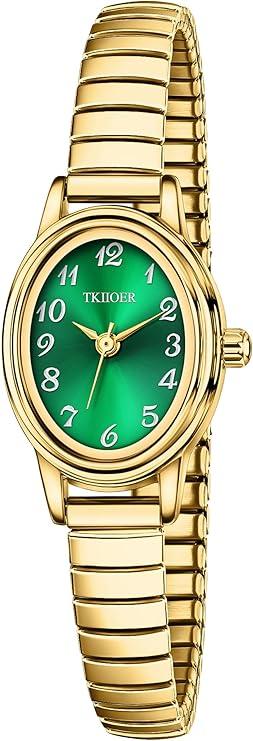 Small Gold Watches for Women, Easy to Read Ladies Analog Watch, 30M Waterproof, Luminous Dial, Stainless Steel Stretch Expansion Strap