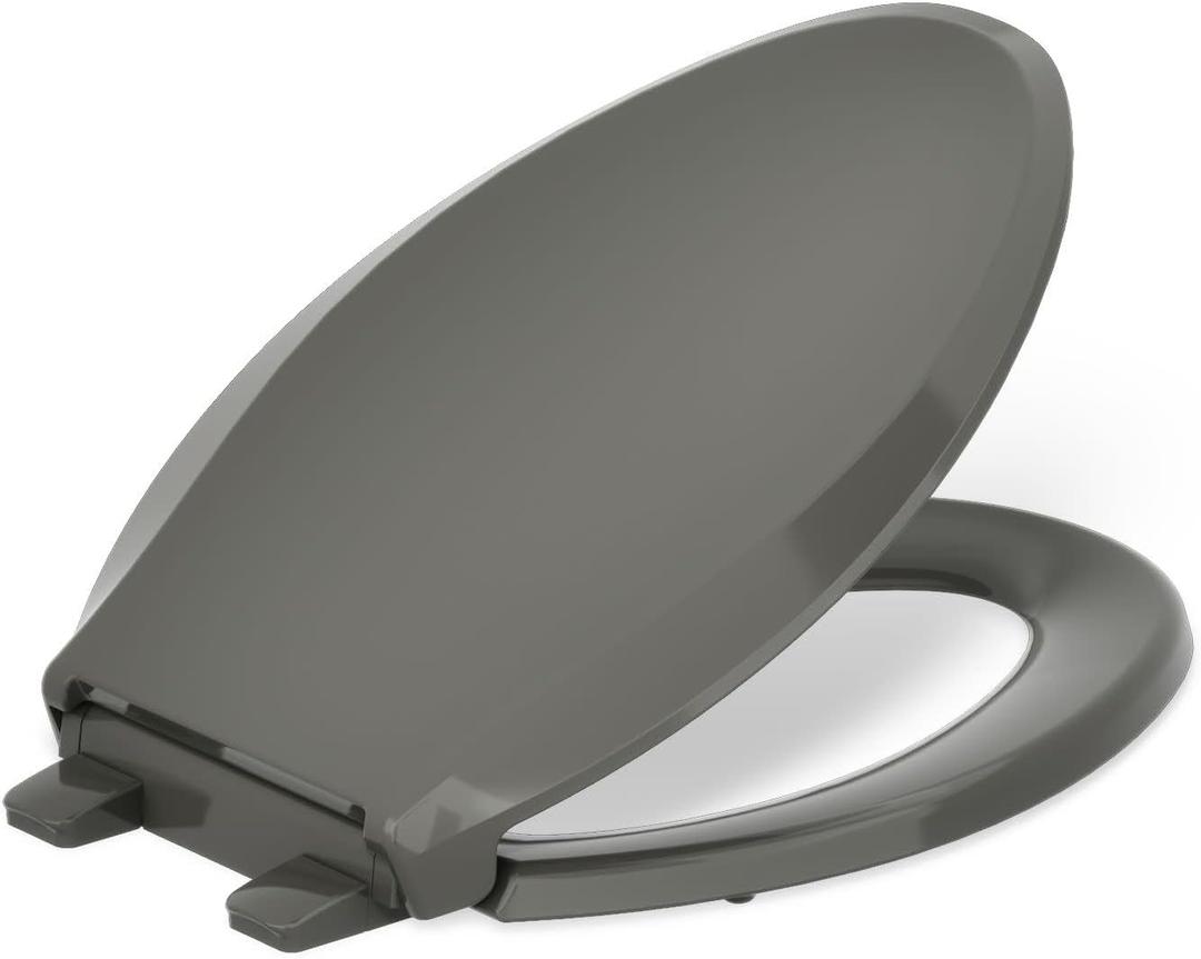 KOHLER 4636-RL-58 Cachet ReadyLatch Elongated Toilet Seat Slow Close, Soft Close Toilet Seat Quiet Lid, Contoured Grip-Tight Bumpers Installation Hardware, Aparment Essentials, Thunder Gray