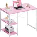 Pamray 32 Inch Small Computer Desk with Shelves, Home Office Desk with Headphone Hook for Bedroom, Study Writing PC Table for Small Spaces, Pink