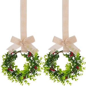 jiebor 2Pcs Mini Christmas Wreaths for Cabinets Small Green Hanging Wreath Ornament for Winter Holiday Home Outdoor Indoor Window Tree Crafts Decorations 25 x 10 Inch