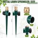 Tioncy 4 Pack Metal Lawn Sprinkler Automatic Garden Water Sprinkler on Spike Base 360 Degree Rotation with Adjustable Brass Nozzle for Lawn Garden Yard(Green)