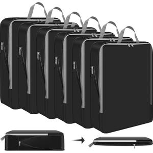 Hosuly 6 Pcs 17.3 x 12.6'' Compression Packing Cube Bag Extra Large Travel Expandable Space Saving Organizers XL for Luggage Storage(Black)