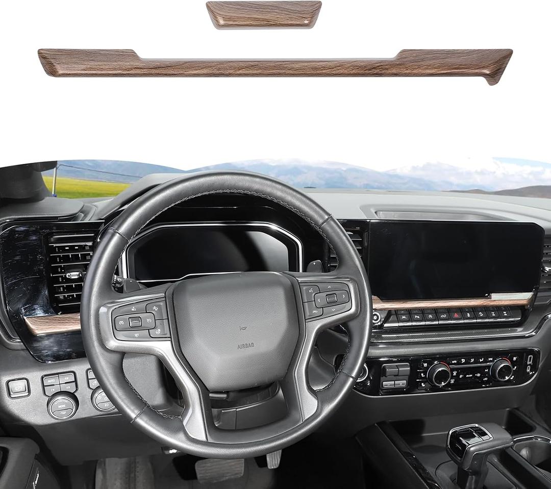 RT-TCZ Center Control Dashboard Panel Cover Trim Accessories for Chevy Silverado/GMC Sierra 1500 2500 3500 2022 2023 2024 2025 (Wood Grain)
