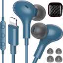 iMangoo for Apple MFi-Certified Headphones for Lightning Wired Earbuds Magnetic Ear Buds with HiFi Bass,3 Ear Tips Mic Corded Earphones for Gym, Commuting for iPhone 14 Plus 13 12 11 Pro Max Lake Blue