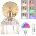 Vintage Battery Operated Wall Sconce with Cute Transparent Tulip Glass Lampshade Wireless Rechargeable Battery Powered Wall Light with Remote Control for Bedside Bedroom Doorway