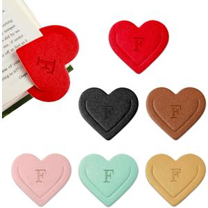 4 x Personalized Leather Heart Bookmark with Initial, Cute Letters Custom Corner Book Mark for Reading Women, Student, Book Lovers, Teacher Appreciation Gifts, Book Accessories (E)