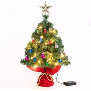 Sunnyglade 22Inch Tabletop Christmas Tree Mini Artificial Christmas Tree with 30 LED Lights & 24 Pcs Xmas Ball for Table Top Desk Classic Series Holiday Decoration (Green)