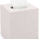 Sumnacon Square Linen Tissue Box Cover - Stylish Cube Tissue Box Holder with Magnetic Bottom, Decorative Tissue Box for Vanity Toilet Tank Dresser Night Stand Table Countertop Office Car, Beige