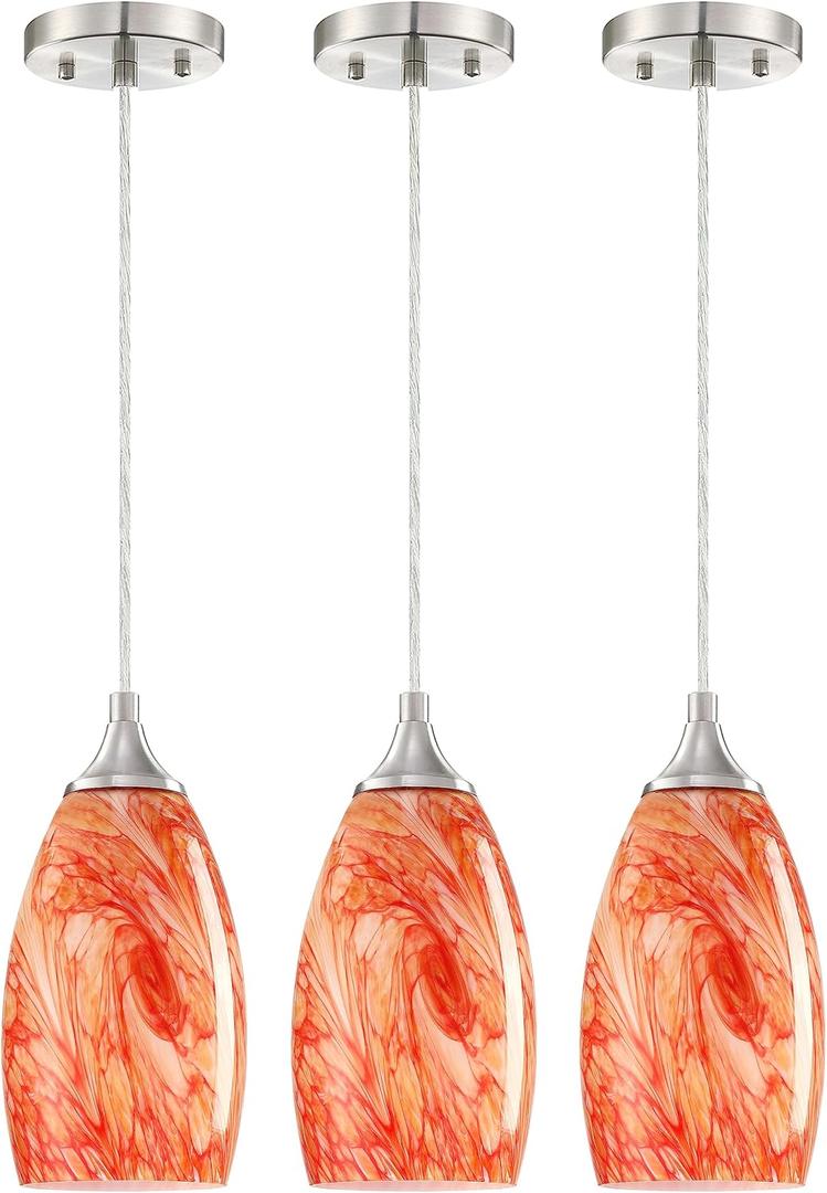 Glass Pendant Light Fixtures 3 Pack Mini Hanging Kitchen Island Lighting Shade Farmhouse Hand Blow Lighting Fixture for Ceiling at Bar Dining Room Over Sink