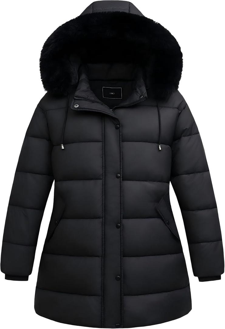 Women's Plus Size Down Coat| Waterproof, Windproof, Detachable Hood, Flannel Lined (2X, Black)