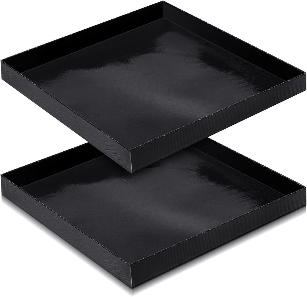 2 Pcs 11'' x 11'' x 1'' PTFE Solid Oven Basket, Cooking Oven Trays, Non Stick Kitchen Cooking Basket, Black Baking Sheet, Trays for Accessories Chips Chicken Wings Bread Heating