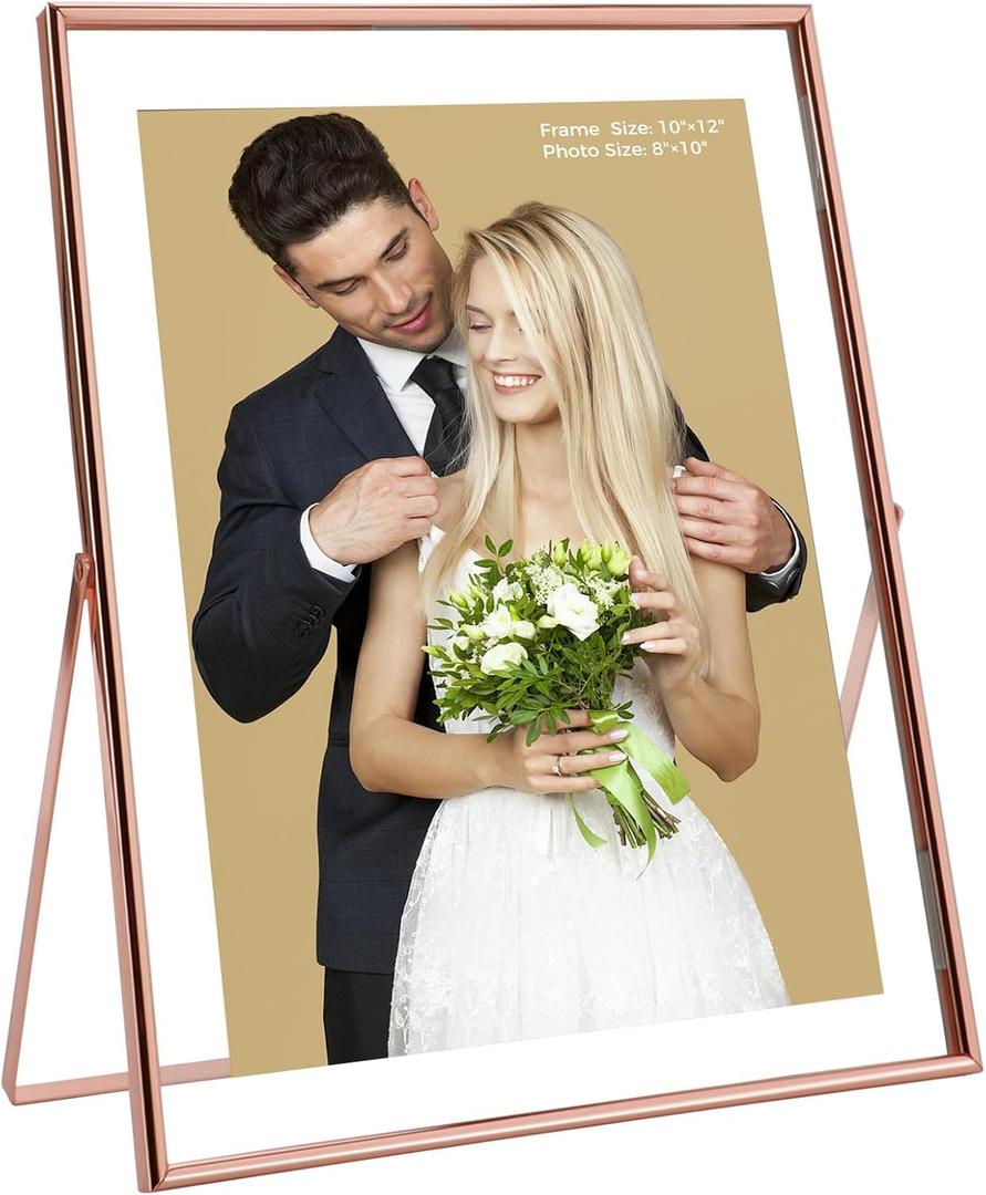 Rose Gold Floating Frame, 10"x12", Vertical, For Picture 9x11, 8.5x11, 8x10, Tabletop Shelf Photo Frame, Classy Gift For Festival, Wedding, Home or Office Dcor