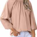 Astylish Women's Long Puff Sleeve Tops Ruffle Dressy High Mock Neck Blouse Shirt (XX-Large, Light Pink)
