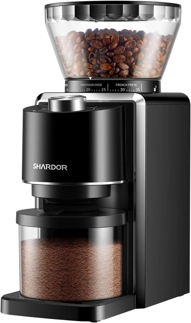 SHARDOR Conical Burr Coffee Grinder Electric, Adjustable Burr Mill Anti-static with 35 Precise Grind Setting for 2-12 Cup, Black