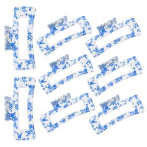 8 Pcs Blue Claw Clips Bulk for Women 5 Inch Vintage Floral Hair Claw Clips Large Square Rectangle Banana Accessories for Thick Thin Long Short Curly for Wedding Bridesmaid Bridal Shower Party
