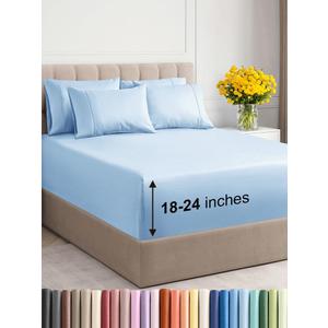 Extra Deep Queen Sheet Set - 6 Piece Breathable & Cooling Sheets - Hotel Luxury Bedding Set with 18-24 Inch Extra Deep Pockets - Easy Fit - Super Soft, Wrinkle Free and Comfy - Light Blue, Queen Size (19 - Baby Blue)