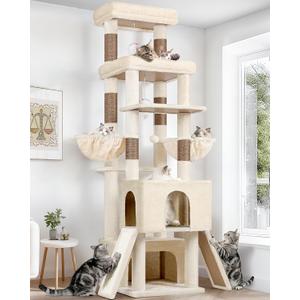 Globlazer Heavy Duty Cat Tree 78 inch Sturdy Cat Tower for 20lbs Large Adult Cats, Symmetrical Aesthetic Big Cat Tree with Extra Large Platform, 2 Scratching Boards, Z78, Beige