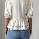 SOLY HUX Women's Floral Print Tie Front V Neck Summer Peplum Blouse Half Sleeve Boho Babydoll Shirt Tops (Large)