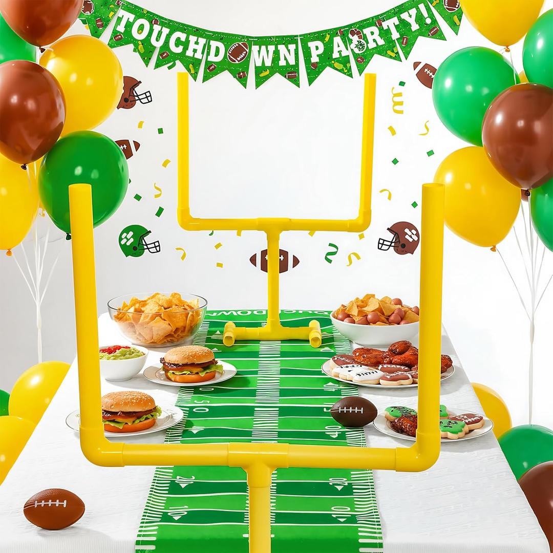 Moukeren 3 Pcs Football Party Decorations Football Table Runner with Plastic Goal Post Centerpieces 19.69" x 11.81" Soccer Goal Post Field Table Decor for Sports Theme Birthday Party Supplies
