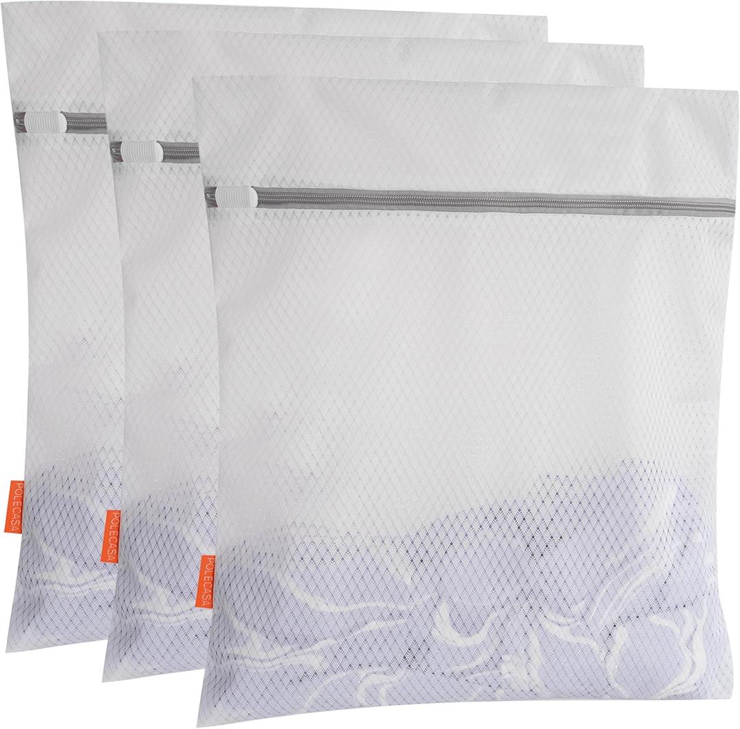 Polecasa Heavy Duty Diamond Mesh Laundry Bags for Delicates 3 Pack with Sturdy Zipper for Shirts,Lingerie, Bras, Baby Clothes, Underwear Washing Machine & Dry Safter 16 x 20 Inches(3 Large)
