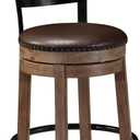 Signature Design by Ashley Pinnadel |24.25" Counter-Height Swivel Bar Stool  Modern Farmhouse, Faux Leather, 360 Swivel, Nailhead Trim, Rustic Light Brown