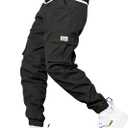 HOTake Men's Casual Cargo Pants Elastic Waist Drawstring Tapered Pants for Men Joggers Hiking Pants with Multi Pockets (Black). S Size