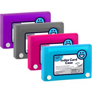 3" X 5" Index Card Case Holds 100 Cards Includes Business Card/Index Holder and 5 Tab Dividers Comes in Assorted Color  (Pack of 4) By (Emraw)