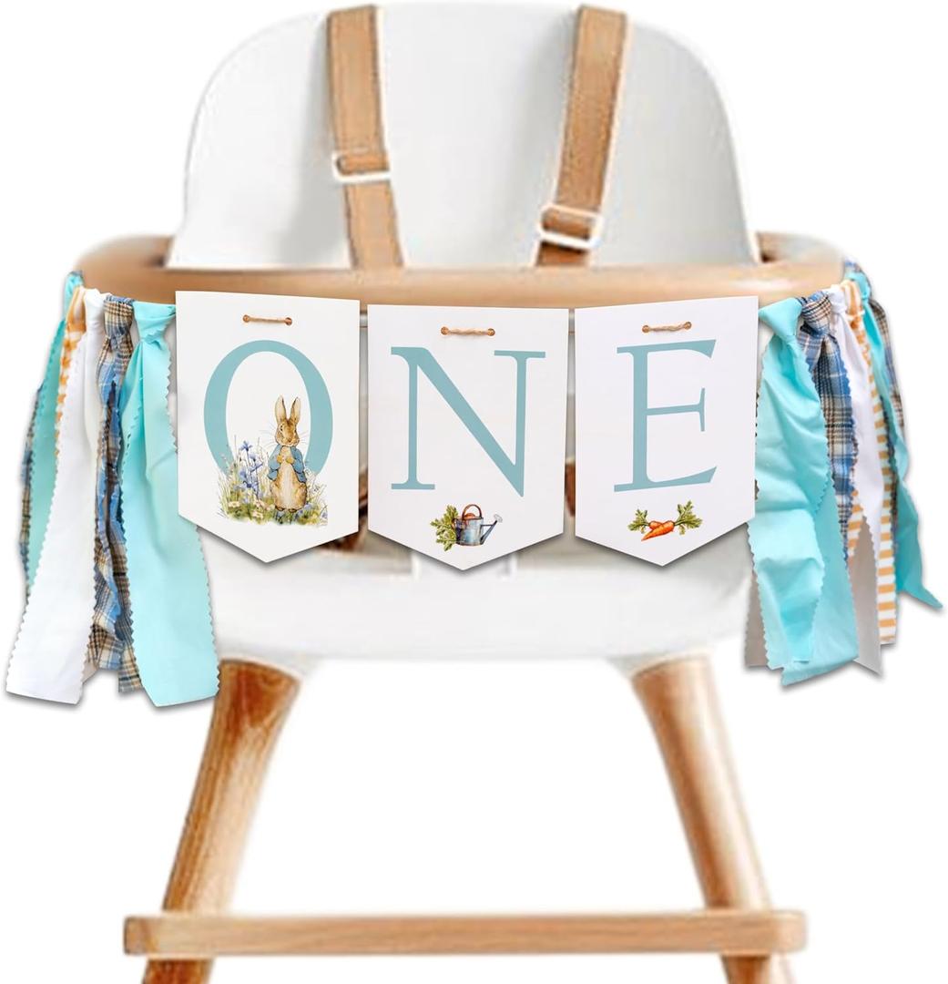 Rabbit One High Chair Banner - First Birthday Party Highchair Banner,Easter Rabbit Party Supplies For Girls And Boys,Baby Shower Decorations