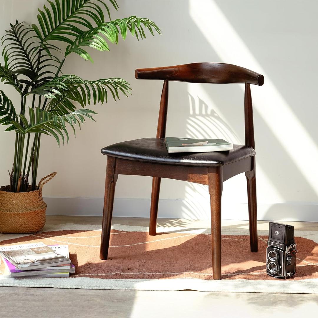Office Chair, Wood Desk Chair with Upholstered PU Leather, Computer Chair, Modern Dining Chair, Mid Century Dining Chair, Wood Accent Chair,Walnut Chair