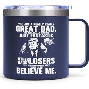 SYNYEY Stainless Steel Travel Mug, 14 Oz, Blue, Modern, Leak Proof, Insulated, Dishwasher Safe, Reusable, Cylindrical, Handle, Everywhere, Birthday, Mother's Day, Thank You Gift for Mom