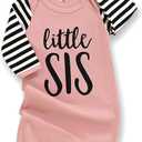 AMAWMW Newborn Baby Girl Little Sister Sleeper Gown Stripe Long Sleeve Nightgown Pajamas Gifts Stuff Essential Outfit (0-6 Months, A Pink Striped Sleeve)